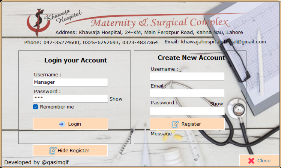 Login page of Hospital Management Software with secure access.