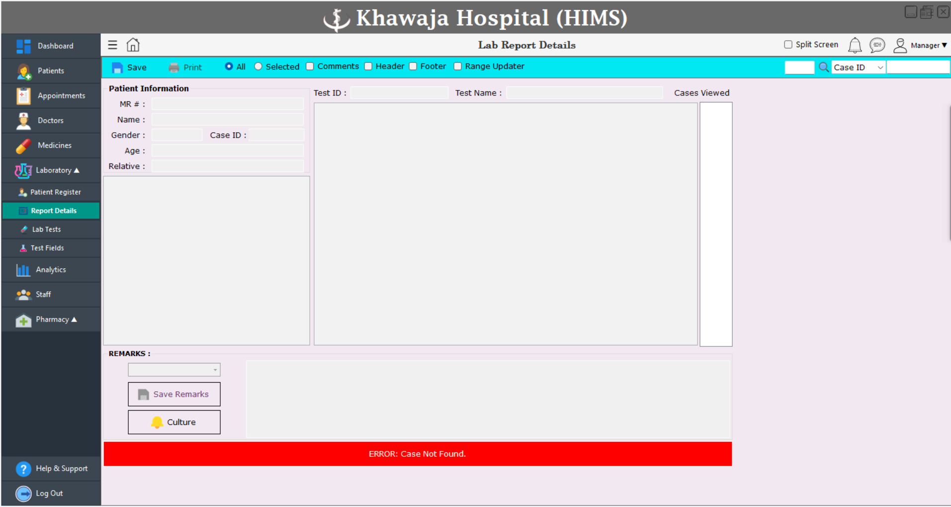 Screenshot of a hospital management system user interface developed by Qasim Qlf using C# and Oracle