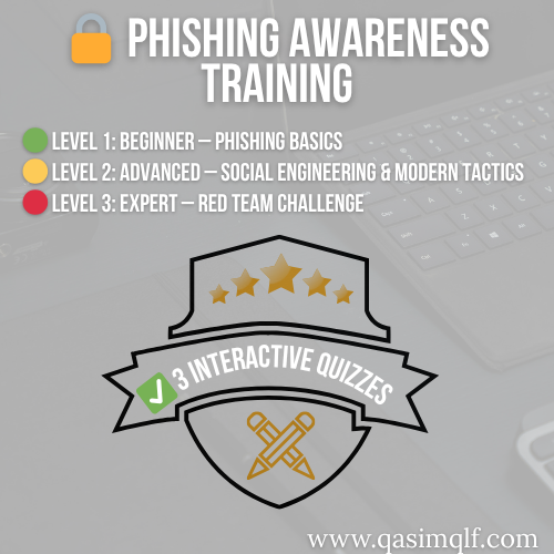 Illustration showing phishing awareness training with shield icon, phishing hook, and certificate badge